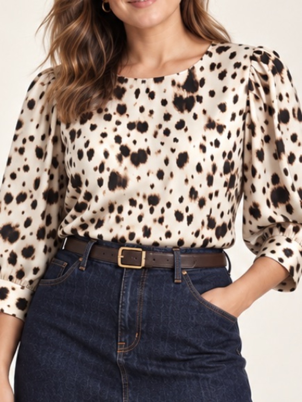 NWT Tahari Woman Leopard Print Puff Sleeve Blouse 1X Mob Wife